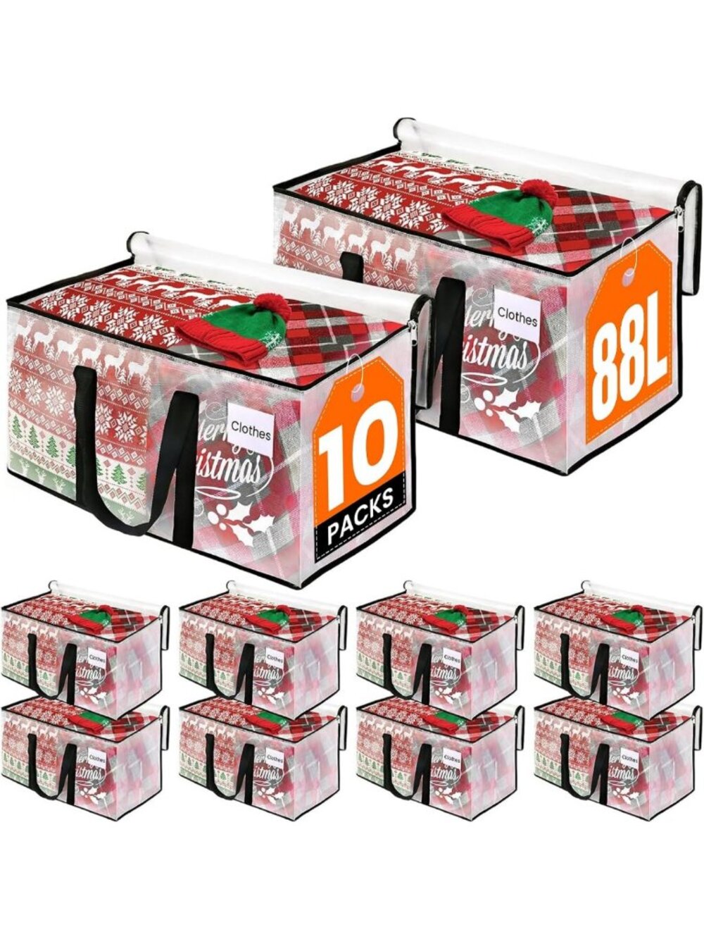 Extra Large Heavy Duty Moving Bags with Reinforced Handles & Double Zippers - 10